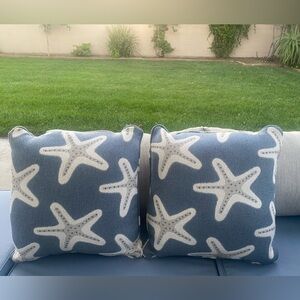 Blue Starfish Pattern Decorative Throw Pillow - Coastal Accent NWOT Set of 2